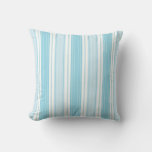 Soft Blue &amp; Aqua On White Seaside Stripe Pattern Throw Pillow at Zazzle