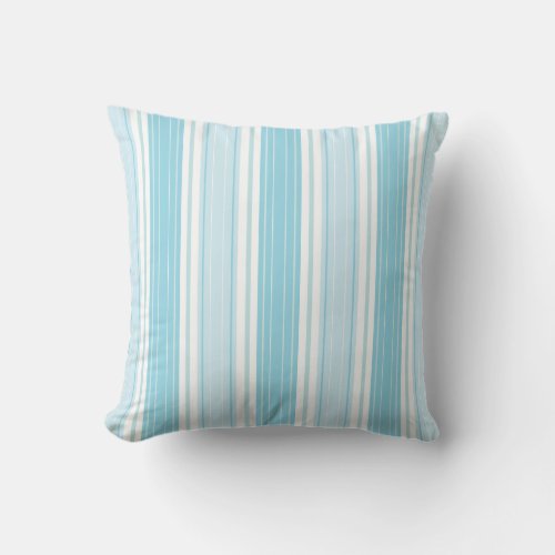 Soft Blue  Aqua on White Seaside Stripe Pattern Throw Pillow