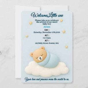 Soft Blue Baby Shower Invitation Boy