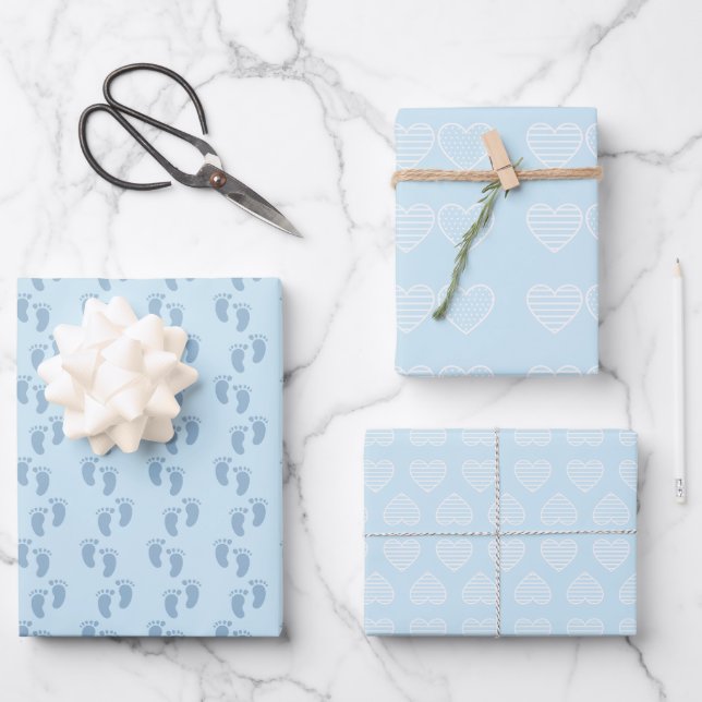 Soft blue baby shower wrapping paper sheets (Front)