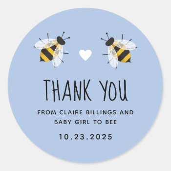 Soft Blue Baby To Bee Shower Thank You Classic Round Sticker by 2BirdStone at Zazzle