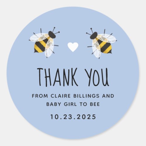 Soft Blue Baby to Bee Shower Thank You Classic Round Sticker