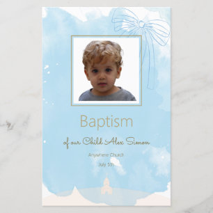 Soft Blue Baptism Menu with Gold Accents