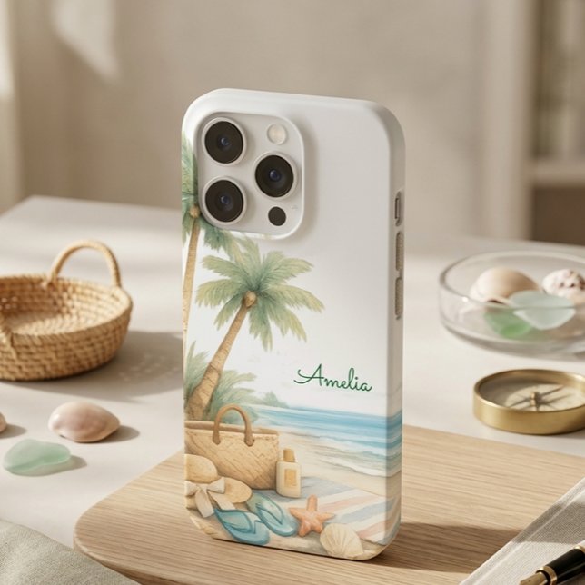 Soft Blue Beach Serenity Minimal Elegant Coastal  iPhone Case (Creator Uploaded)