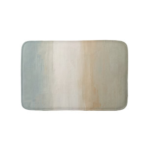 Soft Blue Beige Olive Gray Rustic Abstract Print Bath Mat