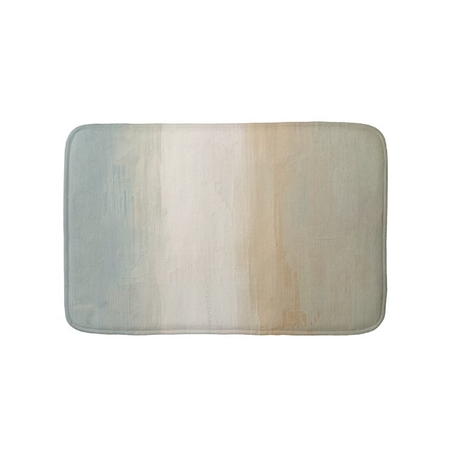 Soft Blue Beige Olive Gray Rustic Abstract Print Bath Mat (Front)