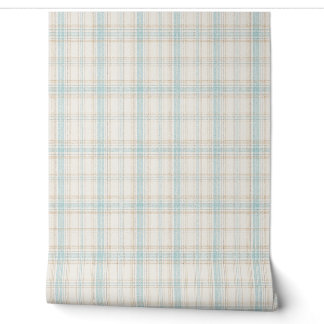Soft Blue & Beige Plaid Wallpaper