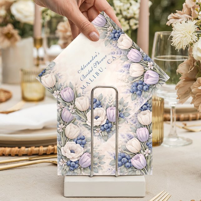 Soft Blue Berry Botanicals Bridal Shower Napkins (Creator Uploaded)