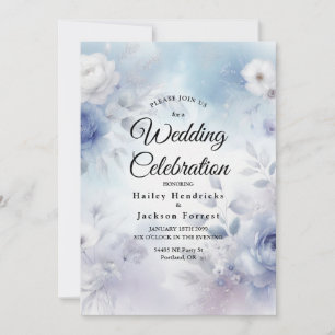 Soft Blue Blossoms and Lavender Mist Wedding Invitation