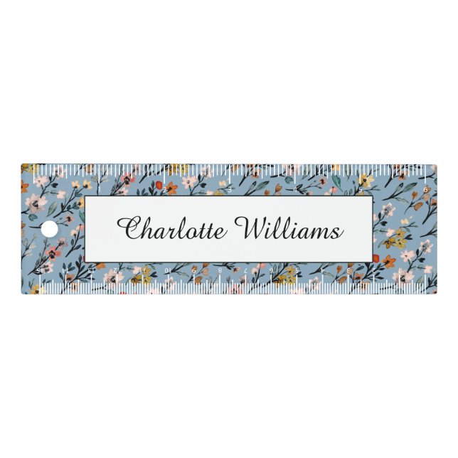 Soft Blue Bohemian Blooms Custom 6 Inch Ruler (Front)