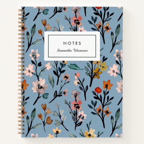 Soft Blue Bohemian Blooms Custom Notebook