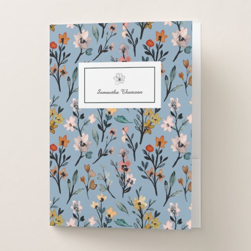 Soft Blue Bohemian Blooms Custom Pocket Folder