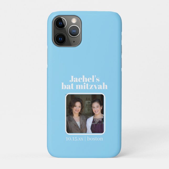 Soft Blue Bold Typography Bat Mitzvah  Case-Mate iPhone Case (Back)
