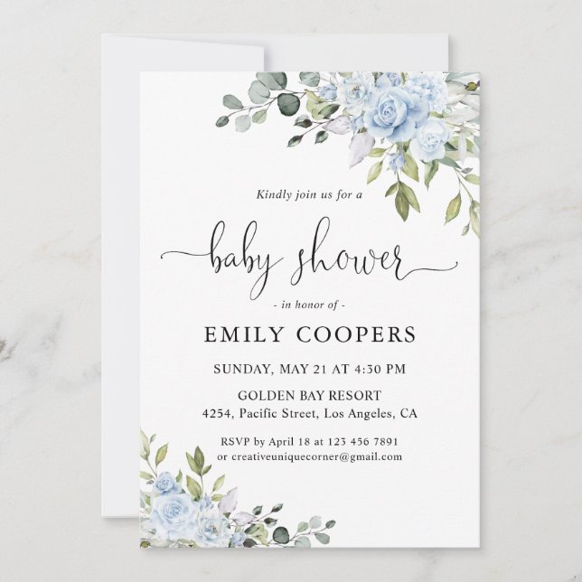 Soft Blue Botanical Baby Shower Invitation (Front)