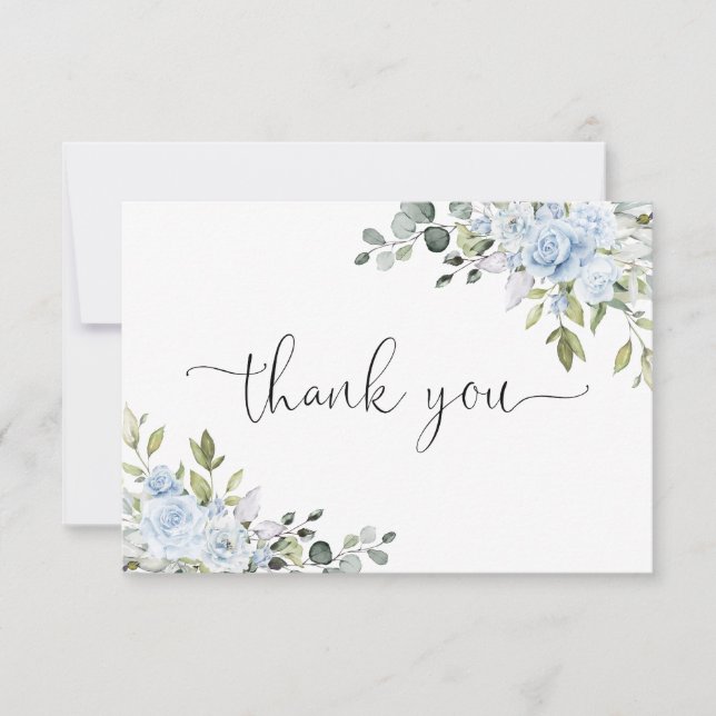 Soft Blue Botanical Bridal Shower Flat Thank You  Card (Front)