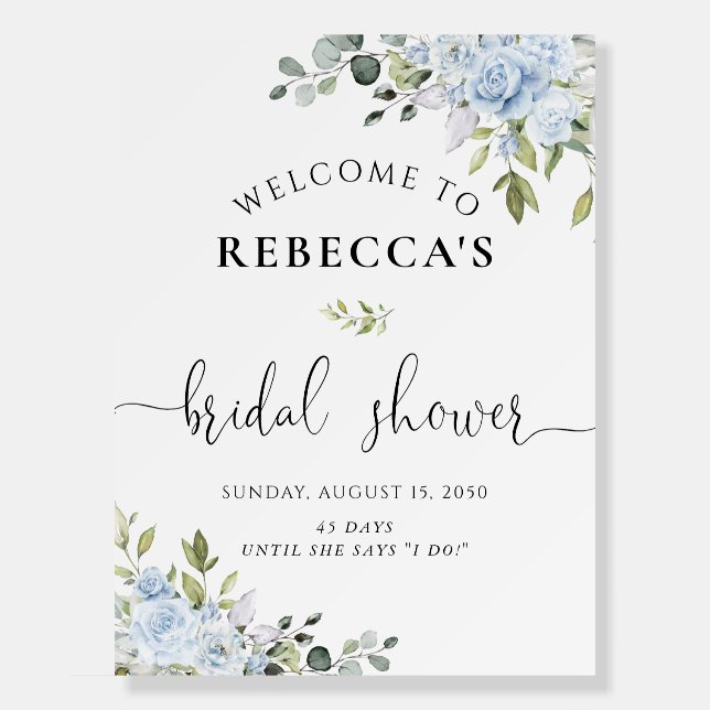 Soft Blue Botanical Bridal Shower Foam Boards (Front)