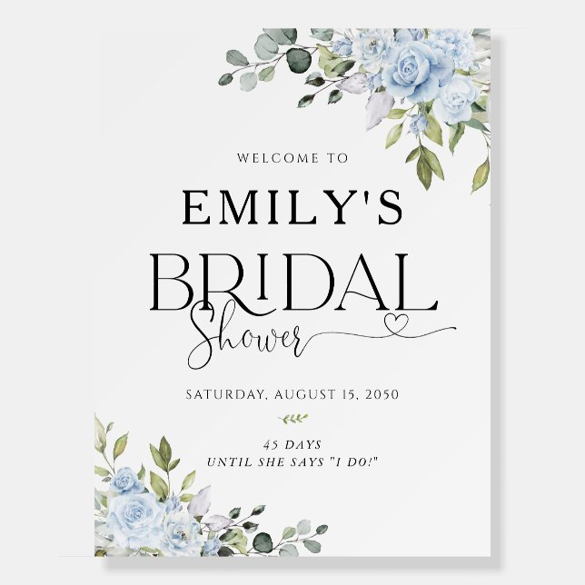 Soft Blue Botanical Bridal Shower Foam Boards (Front)