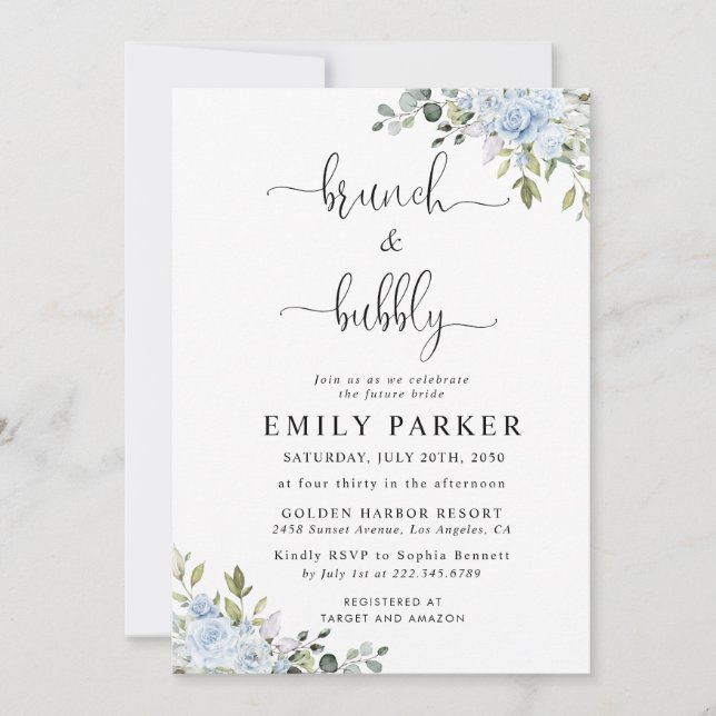 Soft Blue Botanical Bridal Shower Invitation (Front)