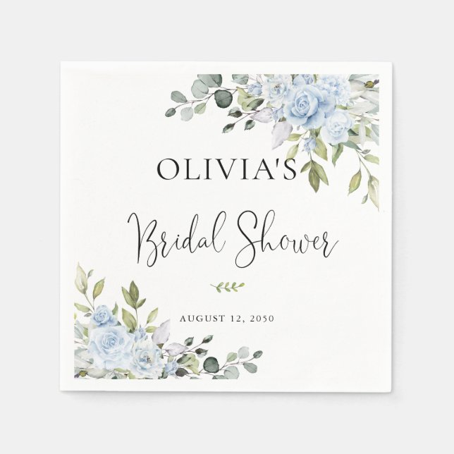 Soft Blue Botanical Bridal Shower Napkin (Front)