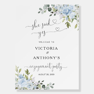 Soft Blue Botanical Engagement Party Foam Board