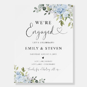 Soft Blue Botanical Engagement Party Foam Boards