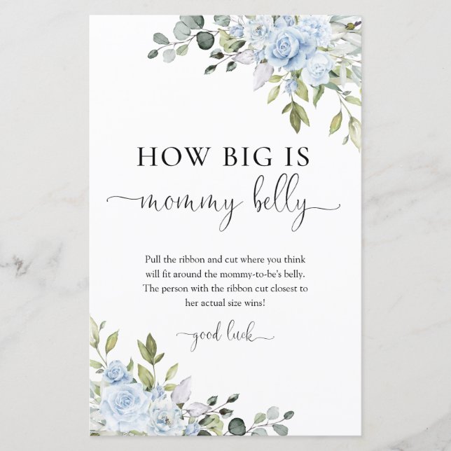 Soft Blue Botanical How Big is Mommy's Belly Game (Front)