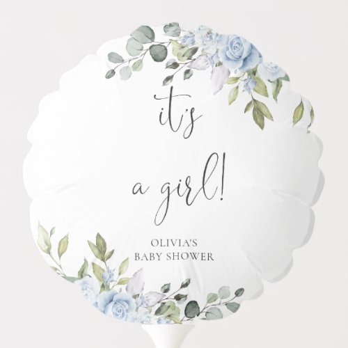 Soft Blue Botanical It's A Girl Balloon