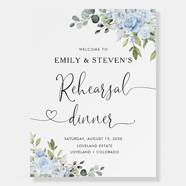 Soft Blue Botanical Rehearsal Dinner Foam Boards (Front)