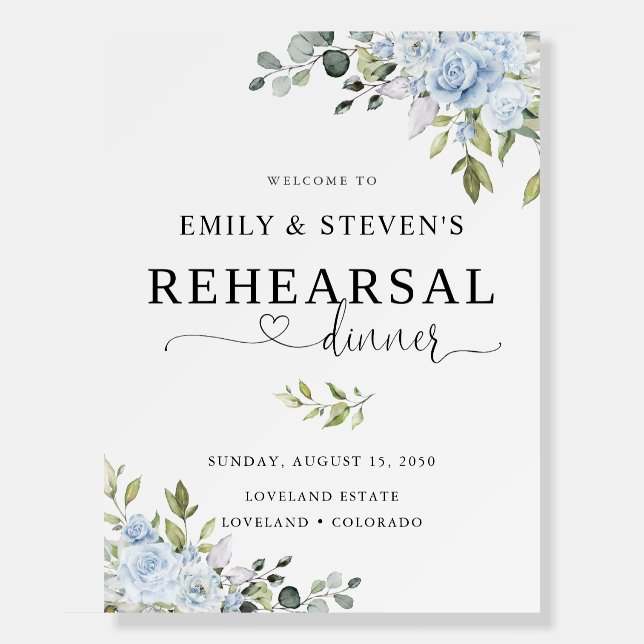 Soft Blue Botanical Rehearsal Dinner Foam Boards (Front)