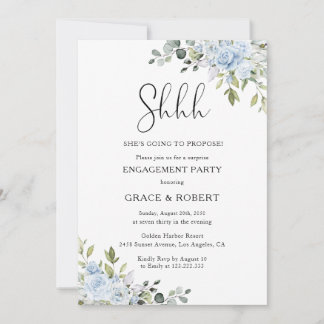 Soft Blue Botanical Surprise Engagement Party Invitation