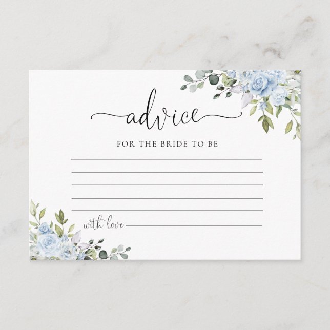 Soft Blue Botanical Wedding Advice Enclosure Car Card (Front)