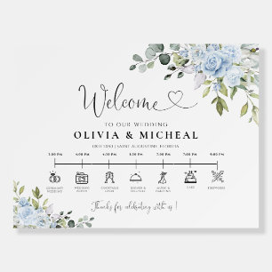 Soft Blue Botanical Wedding Day Icons Timeline Foam Board