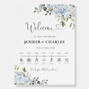 Soft Blue Botanical Wedding Day Icons Timeline Foam Board