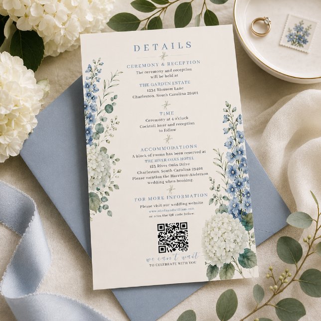 Soft Blue Botanical Wedding Details Card (Creator Uploaded)