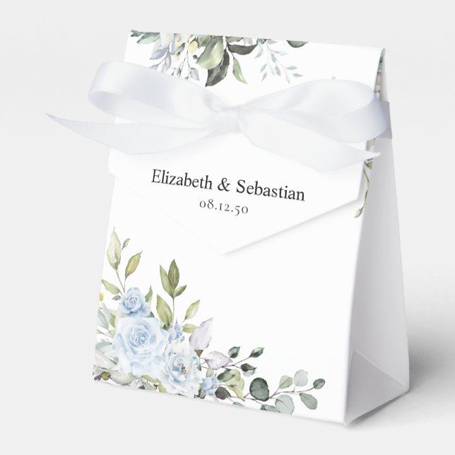 Soft Blue Botanical Wedding Favor Box (Front Side)