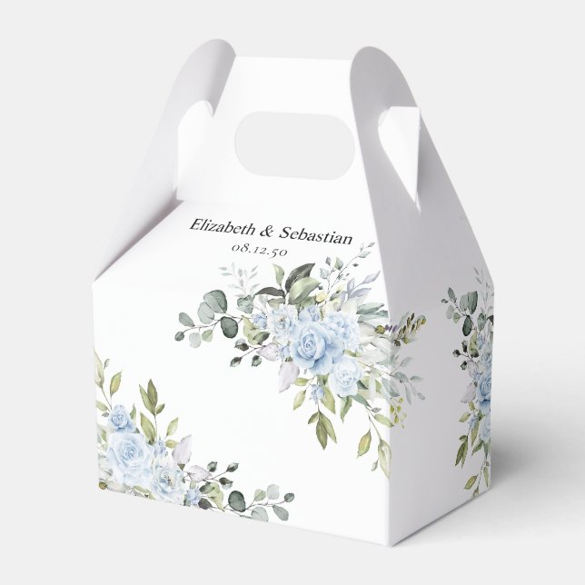 Soft Blue Botanical Wedding Favor Box (Front Side)