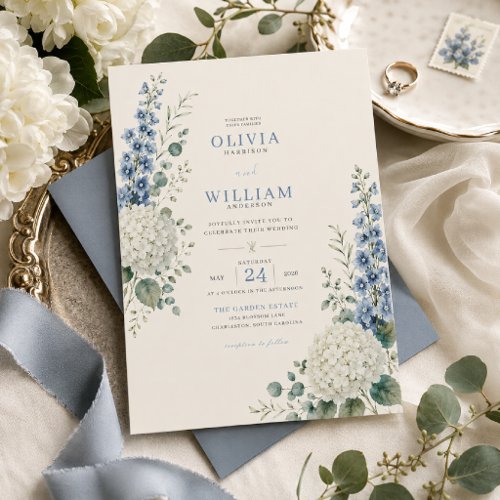 Soft Blue Botanical Wedding Invitation