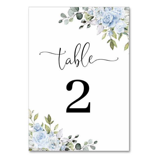 Soft Blue Botanical Wedding Table Numbers (Front)