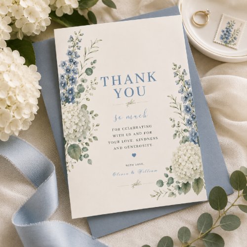 Soft Blue Botanical Wedding Thank You Card