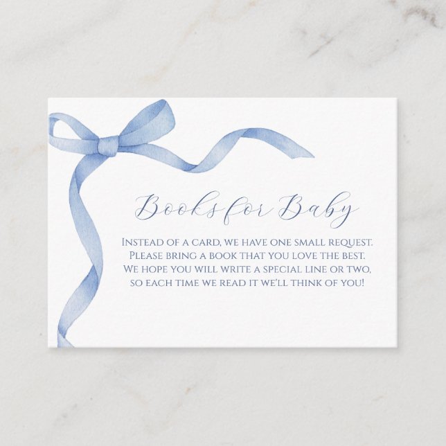 Soft Blue Bow Baby Shower Books for Baby Enclosure Card (Front)