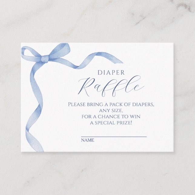 Soft Blue Bow  Baby Shower Diaper Raffle Enclosure Card (Front)