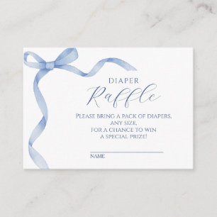 Soft Blue Bow Baby Shower Diaper Raffle Enclosure Card