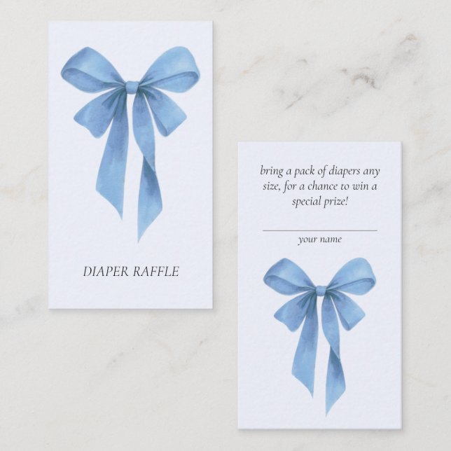Soft Blue Bow Boy Baby Shower Diaper Raffle Enclosure Card (Front/Back)