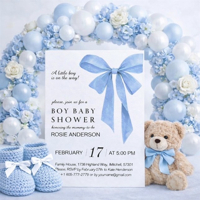 Soft Blue Bow Boy Baby Shower Invitation (Soft Blue Bow Boy Baby Shower Invitation)