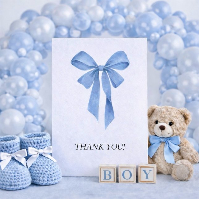 Soft Blue Bow Boy Baby Shower Thank You Card (Soft Blue Bow Boy Baby Shower Thank You Card)