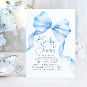 Soft Blue Bow Cute Baby Boy Baby Shower Invitation
