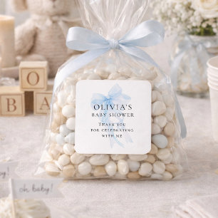 Soft Blue Bow Text Thank You Baby Shower Square Sticker