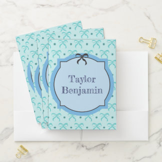 Soft blue bows girly pocket folder