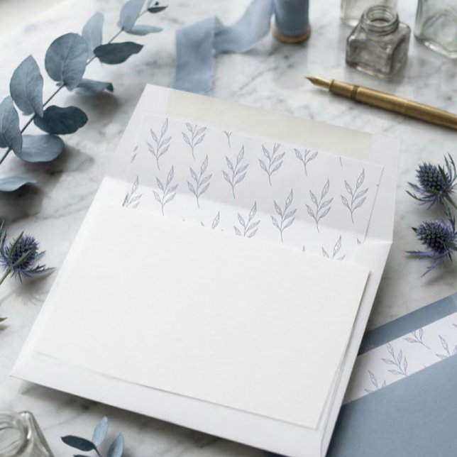 Soft Blue Branch Simple Dusty Blue Leaf Envelope Liner (Creator Uploaded)