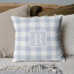 Soft Blue Buffalo Check Initial Throw Pillow<br><div class="desc">Custom-designed modern rustic throw pillow featuring personalized monogram on light dusty blue buffalo check pattern.</div>
